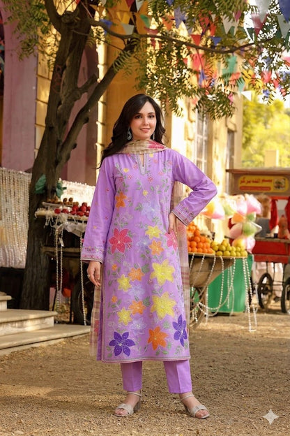 Aneelas Hit Code 3 piece Luxury Lawn Cross Stitch Embroidery (stitched)