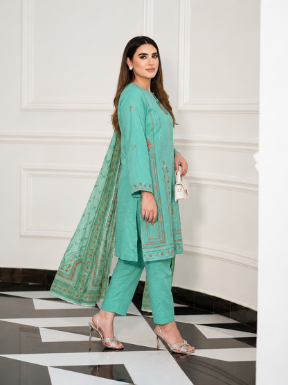Luxury Eid Stitched 3-Piece Suit With Organza Dupatta (Stitched)