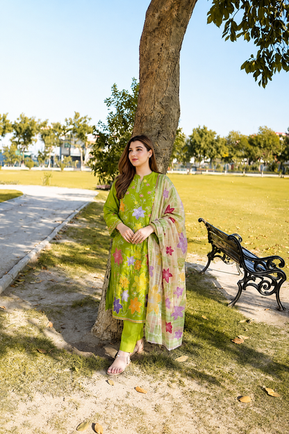 Aneelas Hit Code 3 piece Luxury Lawn Cross Stitch Embroidery (stitched)