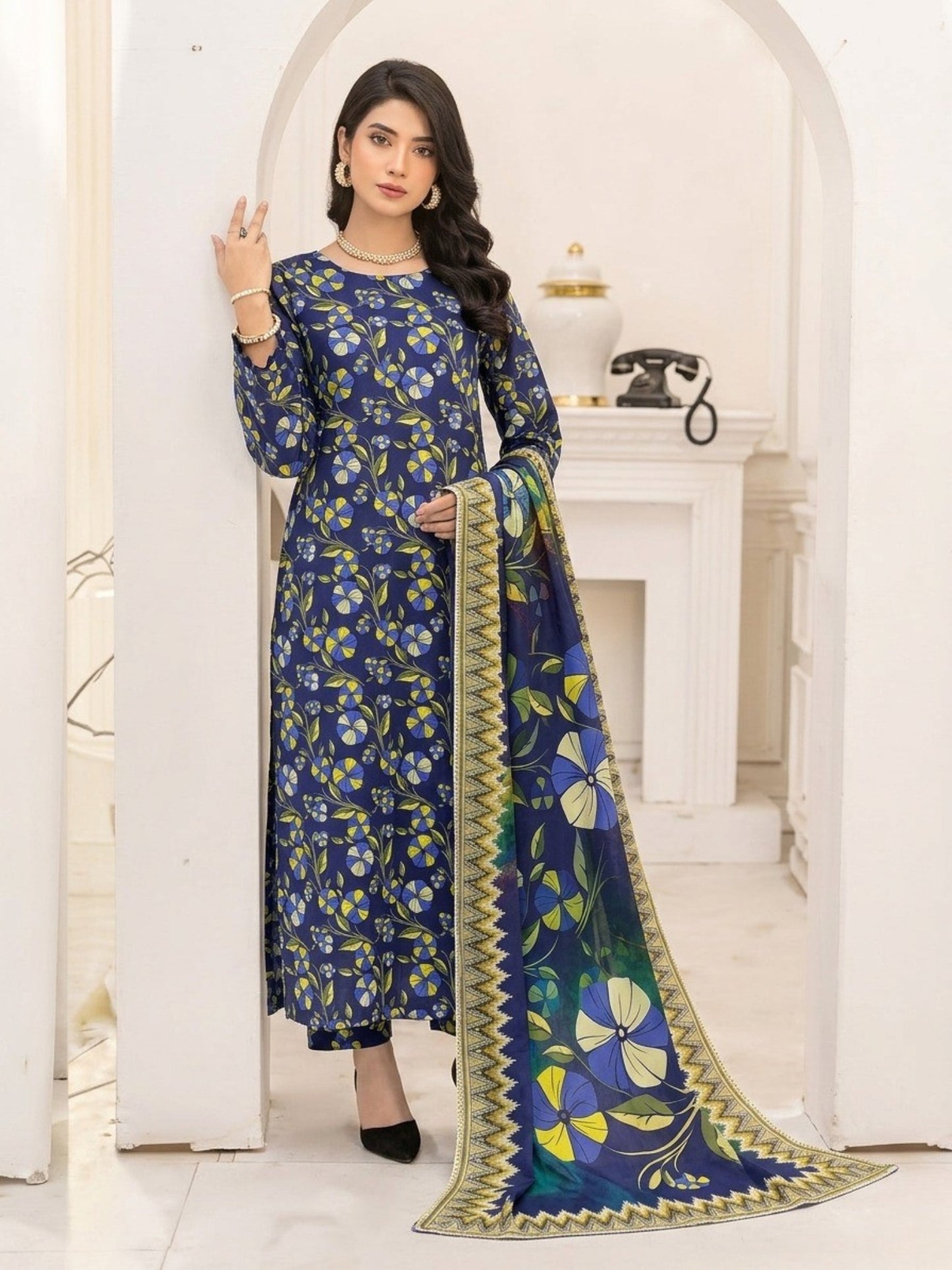 Premium Digital Print 3-Piece Unstitched Lawn Suit – All-Over 90/70 Bana Dora
