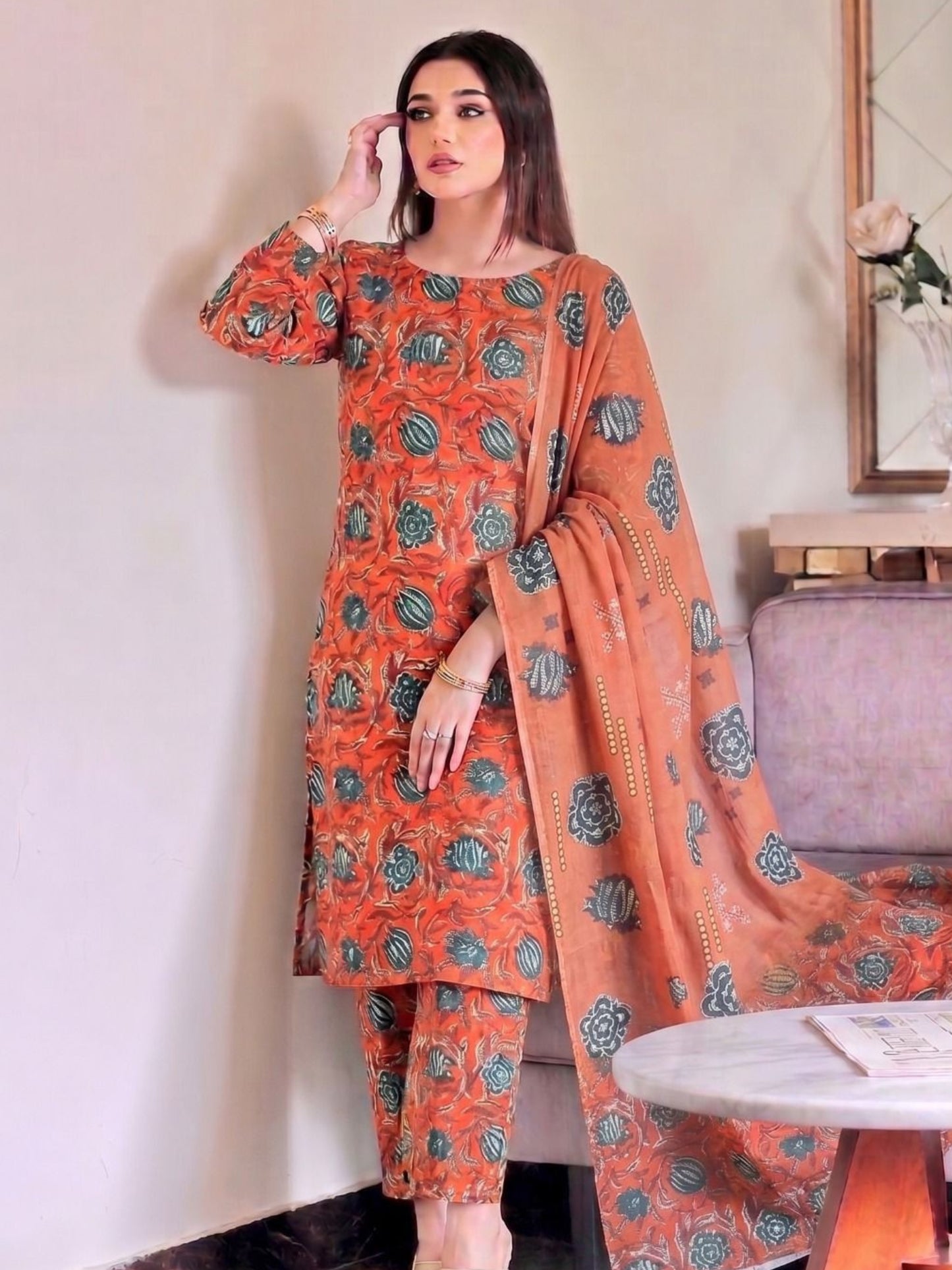 Premium Digital Print 3-Piece Unstitched Lawn Suit – All-Over 90/70 Bana Dora