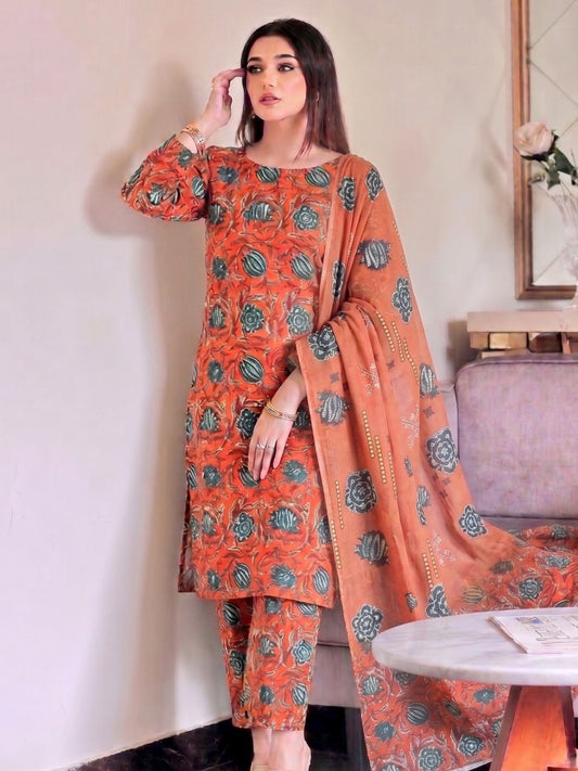 Premium Digital Print 3-Piece Unstitched Lawn Suit – All-Over 90/70 Bana Dora