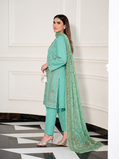Luxury Eid Stitched 3-Piece Suit With Organza Dupatta (Stitched)