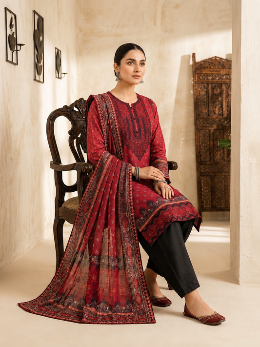 Luxury Stitched Lawn 3-Piece Suit by Bin Anwar – Digital Printed A-Line (Stitched)
