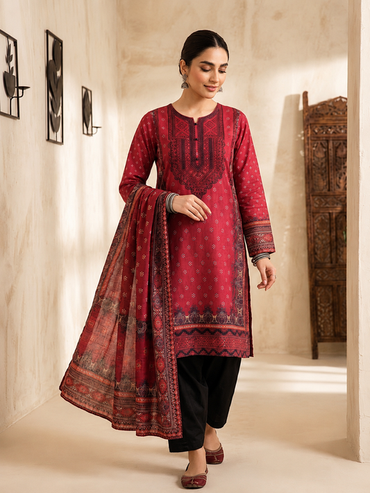 Luxury Stitched Lawn 3-Piece Suit by Bin Anwar – Digital Printed A-Line (Stitched)