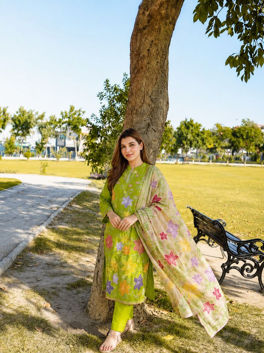 Aneelas Hit Code 3 piece Luxury Lawn Cross Stitch Embroidery (stitched)