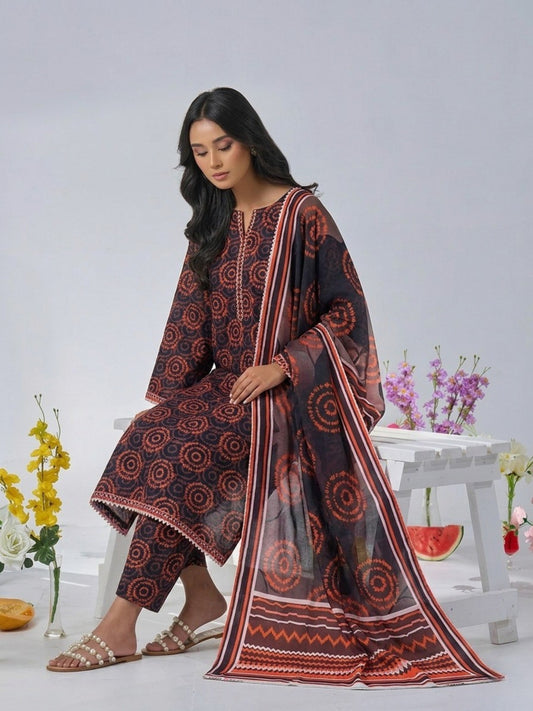 Premium Digital Print 3-Piece Unstitched Lawn Suit – All-Over 90/70 Bana Dora