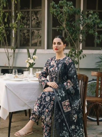Premium Digital Print 3-Piece Unstitched Lawn Suit – All-Over 90/70 Bana Dora