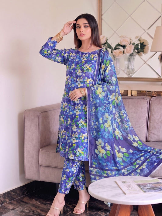 Premium Digital Print 3-Piece Unstitched Lawn Suit – All-Over 90/70 Bana Dora