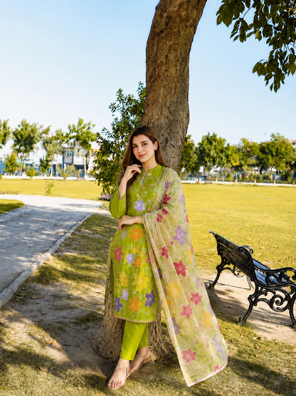 Aneelas Hit Code 3 piece Luxury Lawn Cross Stitch Embroidery (stitched)