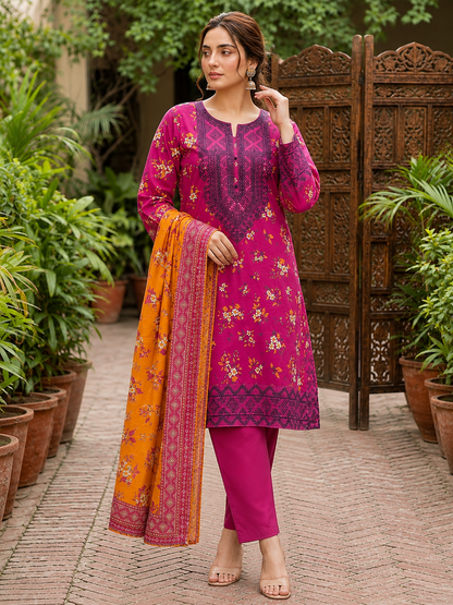 Luxury Stitched Lawn 3-Piece Suit by Bin Anwar – Digital Printed A-Line (Stitched)