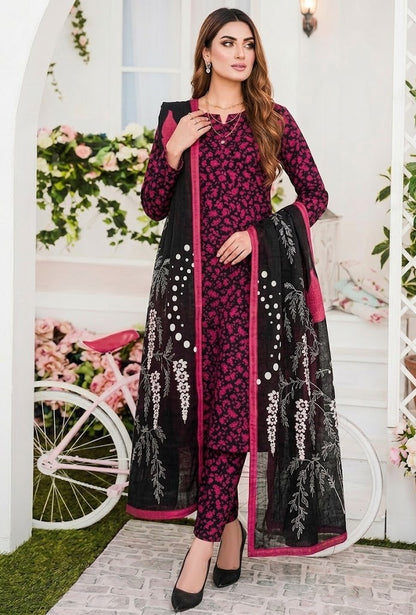 Premium Digital Print 3-Piece Unstitched Lawn Suit – All-Over 90/70 Bana Dora