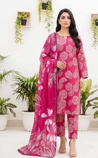 Premium Digital Print 3-Piece Unstitched Lawn Suit – All-Over 90/70 Bana Dora