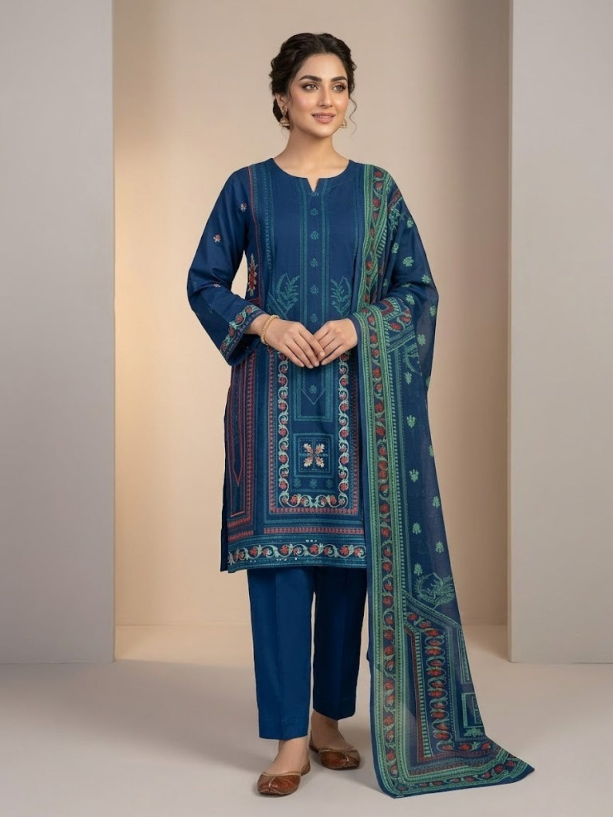 Luxury Eid Stitched 3-Piece Suit With Organza Dupatta (Stitched)