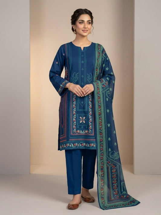 Luxury Eid Stitched 3-Piece Suit With Organza Dupatta (Stitched)