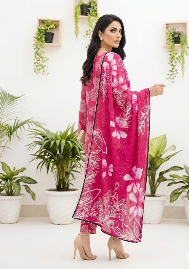Premium Digital Print 3-Piece Unstitched Lawn Suit – All-Over 90/70 Bana Dora