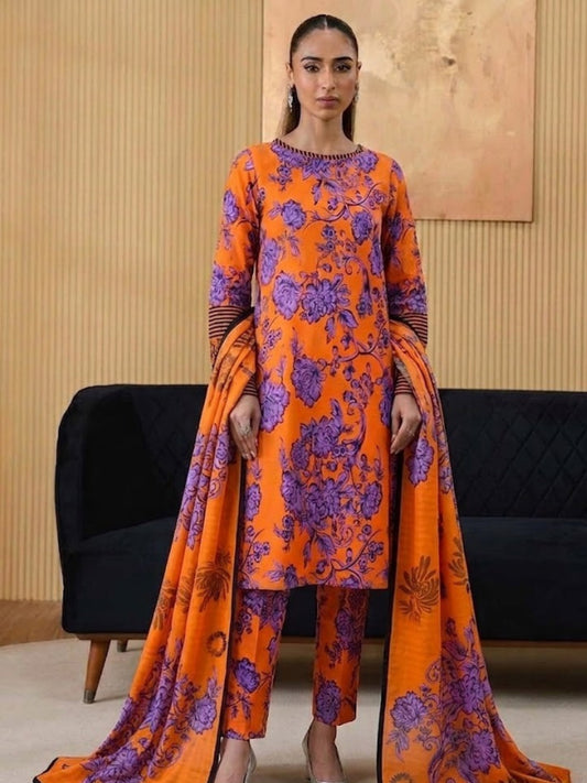 Premium Digital Print 3-Piece Unstitched Lawn Suit – All-Over 90/70 Bana Dora
