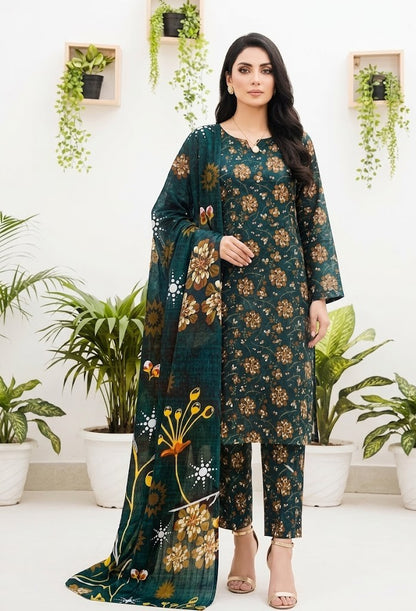 Premium Digital Print 3-Piece Unstitched Lawn Suit – All-Over 90/70 Bana Dora