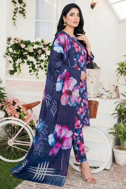 Premium Digital Print 3-Piece Unstitched Lawn Suit – All-Over 90/70 Bana Dora