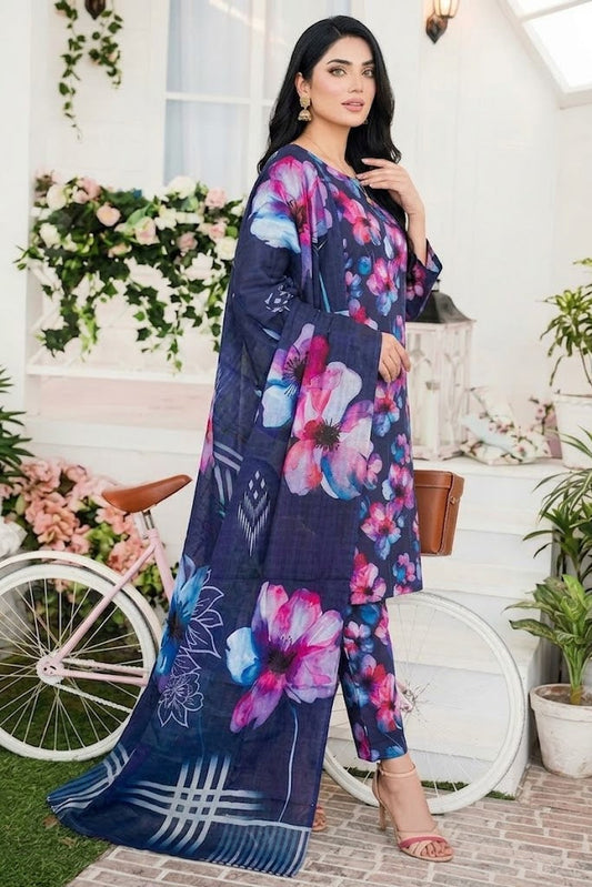 Premium Digital Print 3-Piece Unstitched Lawn Suit – All-Over 90/70 Bana Dora