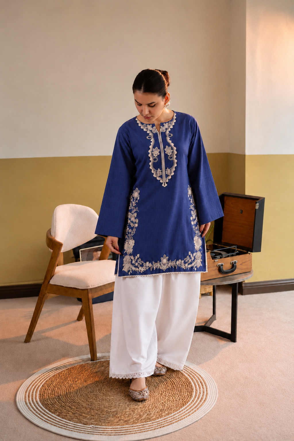 Winter Dhanak Embroidered 2 Piece Co-Ord Set (Stitched)