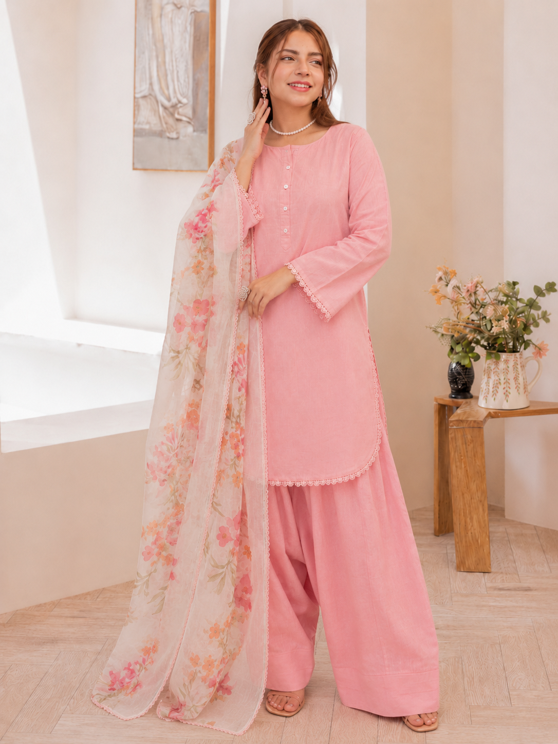 Lawn Slub Farshi Shalwar 3-Piece Ready-to-Wear Suit