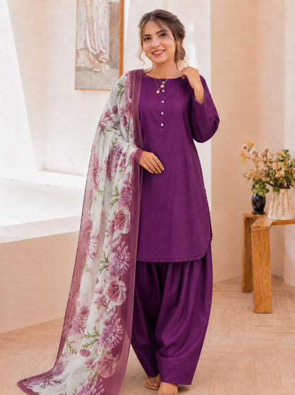 Lawn Slub Farshi Shalwar 3-Piece Ready-to-Wear Suit