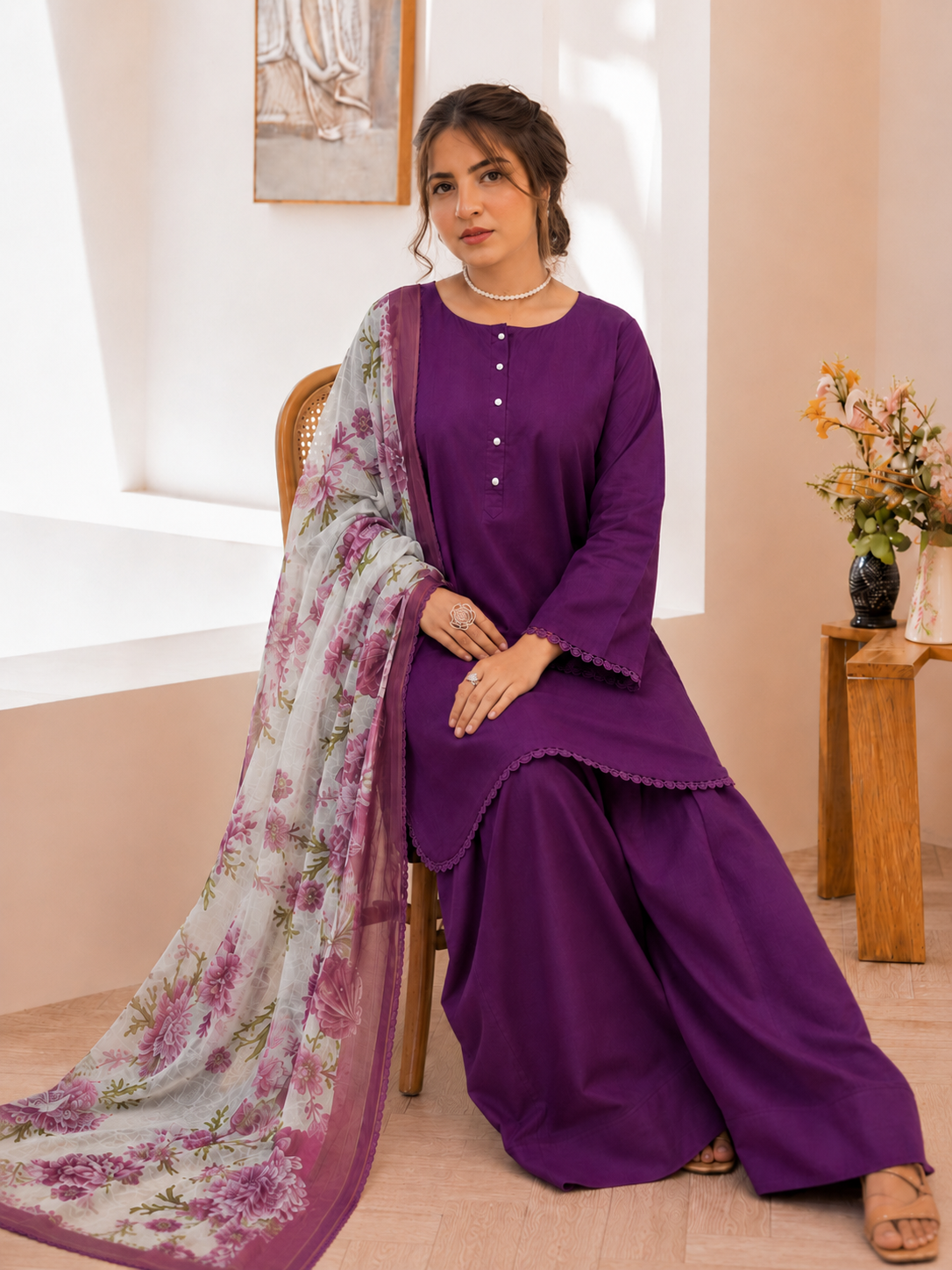 Lawn Slub Farshi Shalwar 3-Piece Ready-to-Wear Suit