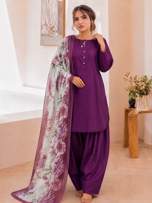 Lawn Slub Farshi Shalwar 3-Piece Ready-to-Wear Suit