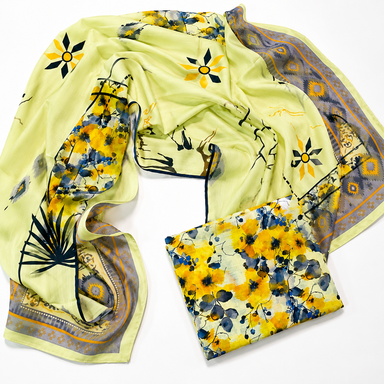 Premium Digital Print 3-Piece Unstitched Lawn Suit – All-Over 90/70 Bana Dora