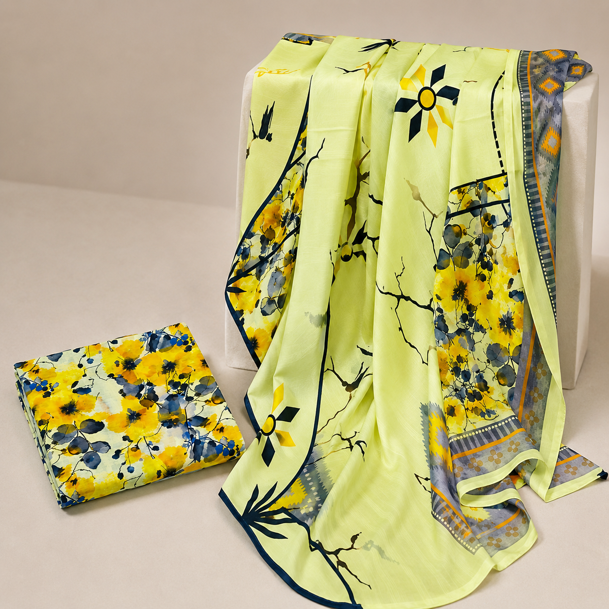 Premium Digital Print 3-Piece Unstitched Lawn Suit – All-Over 90/70 Bana Dora