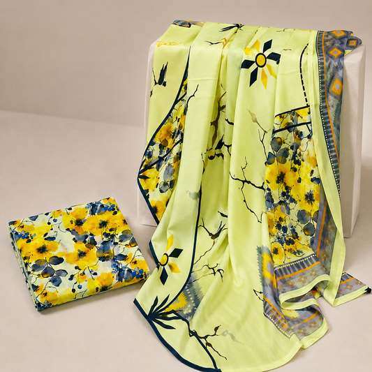 Premium Digital Print 3-Piece Unstitched Lawn Suit – All-Over 90/70 Bana Dora