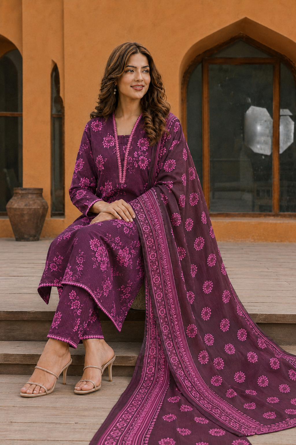 3Pc Unstitched Printed Lawn Suits for Women (Unstitched)