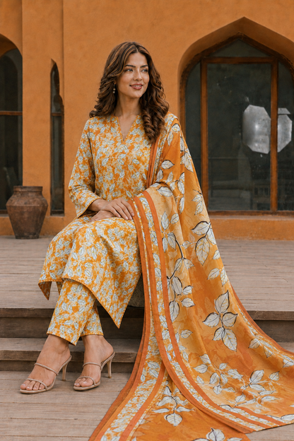 3Pc Unstitched Printed Lawn Suits for Women (Unstitched)