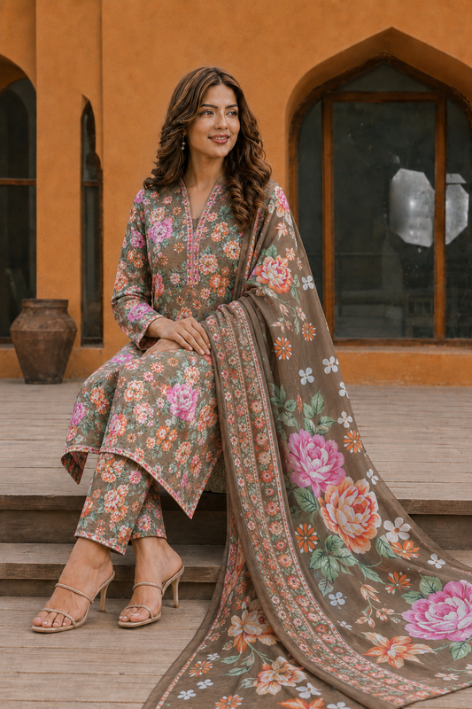 3Pc Unstitched Printed Lawn Suits for Women (Unstitched)