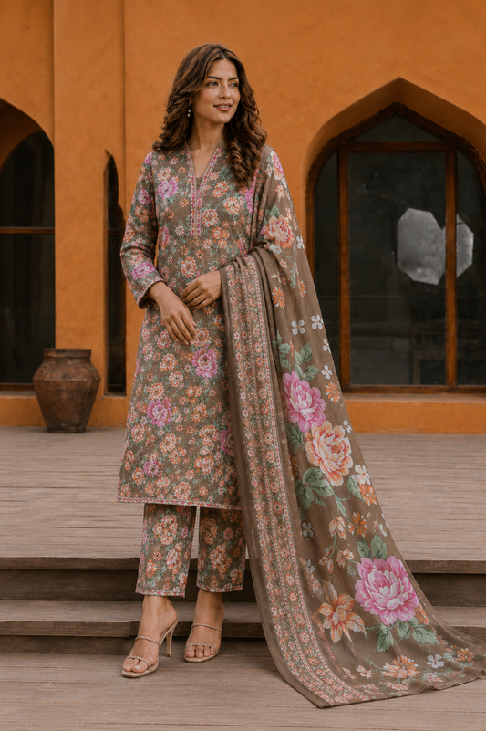 3Pc Unstitched Printed Lawn Suits for Women (Unstitched)