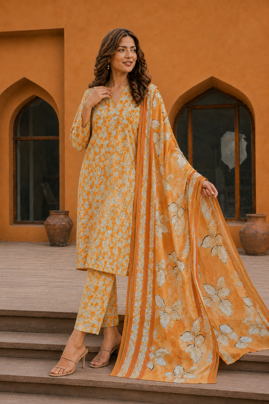 3Pc Unstitched Printed Lawn Suits for Women (Unstitched)