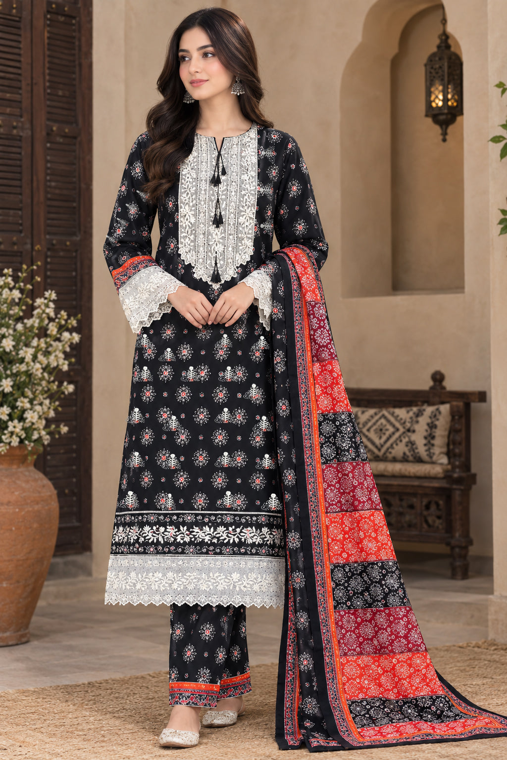 Royal Bloom Khaddar Digital Printed 3 Piece Suit (STITCHED)