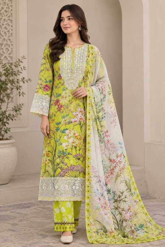Royal Bloom Khaddar Digital Printed 3 Piece Suit (STITCHED)