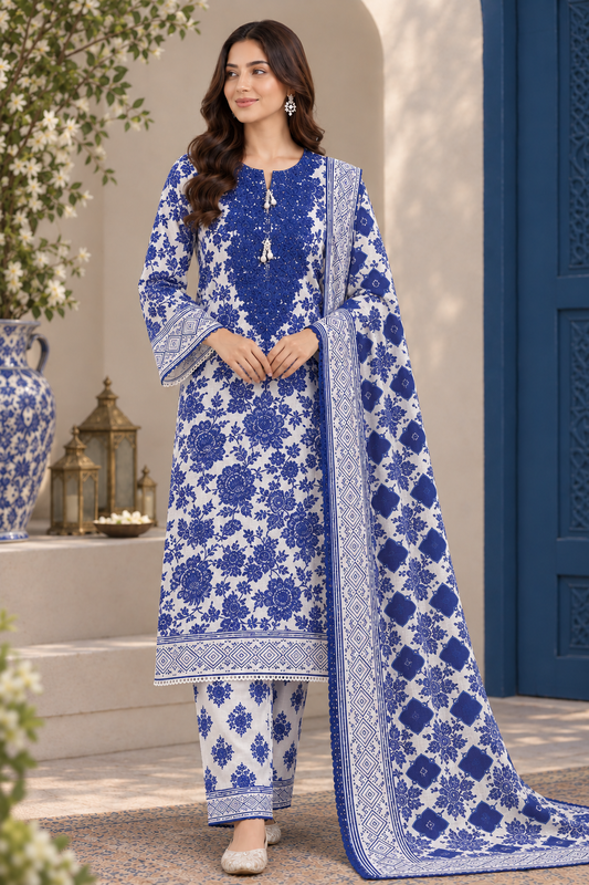 Elegance Khaddar Digital Printed 3 Piece Suit (Stitched)