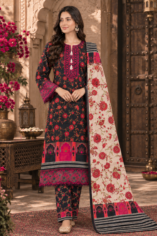 Royal Bloom Khaddar Digital Printed 3 Piece Suit (STITCHED)