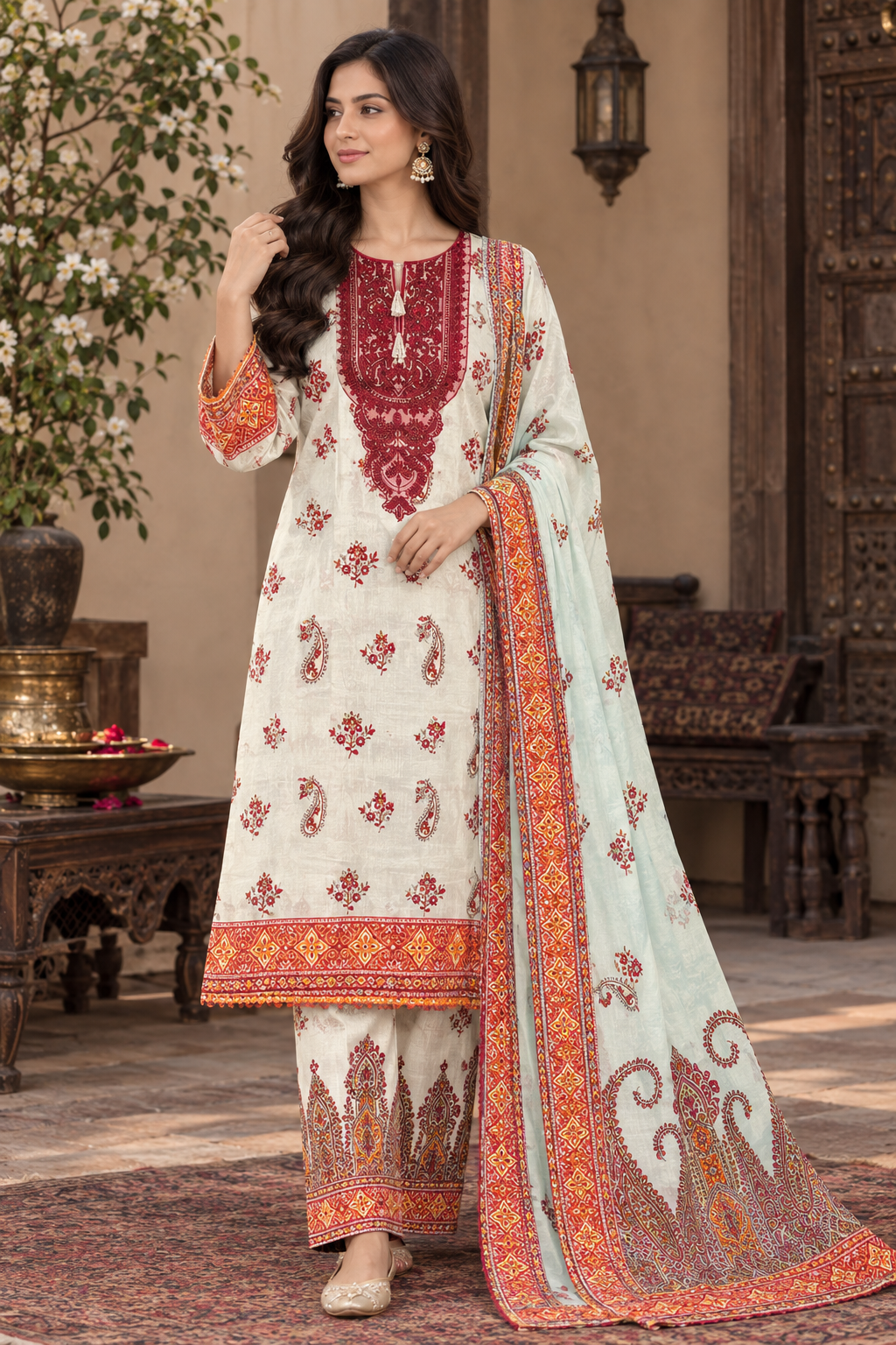 Elegance Khaddar Digital Printed 3 Piece Suit (Stitched)