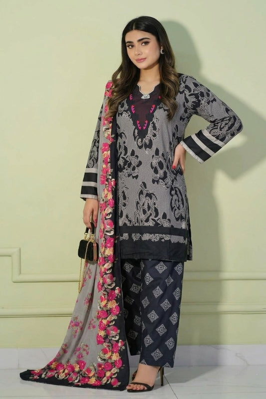 Premium China Silk Printed 3-Piece Co-Ord Sets (Stitched)
