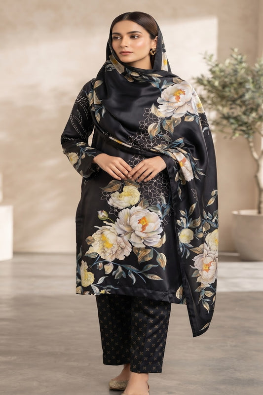Premium China Silk Printed 3-Piece Co-Ord Sets (Stitched)