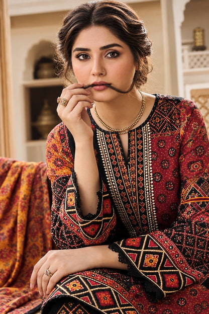 Classic Charm Khaddar Digital Printed 3 Piece Suit (Unstitched)