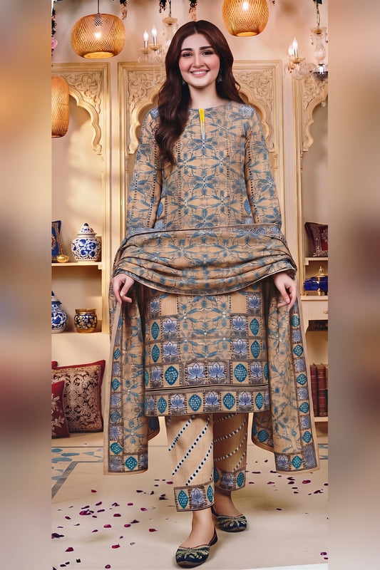 Classic Charm Khaddar Digital Printed 3 Piece Suit (Unstitched)