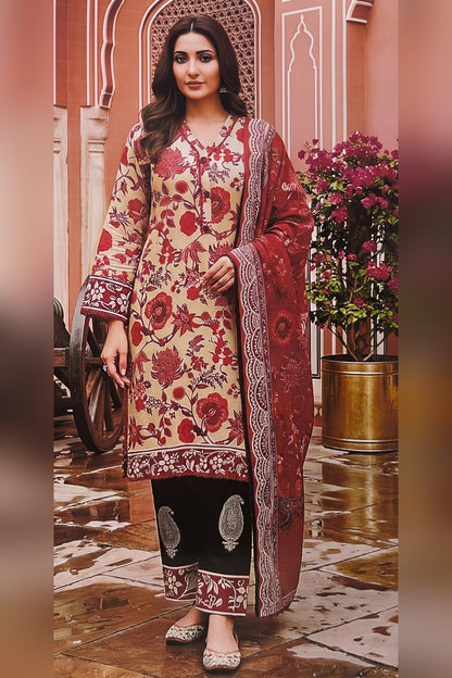 Classic Charm Khaddar Digital Printed 3 Piece Suit (Unstitched)
