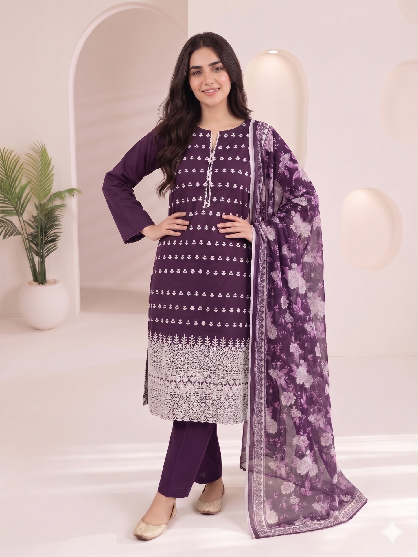 Summer Special Chicken Kari Lawn 3-Piece Suit - Semi-Stitched/Stitched (L, XL)