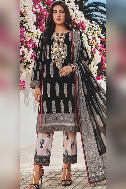 Classic Charm Khaddar Digital Printed 3 Piece Suit (Unstitched)