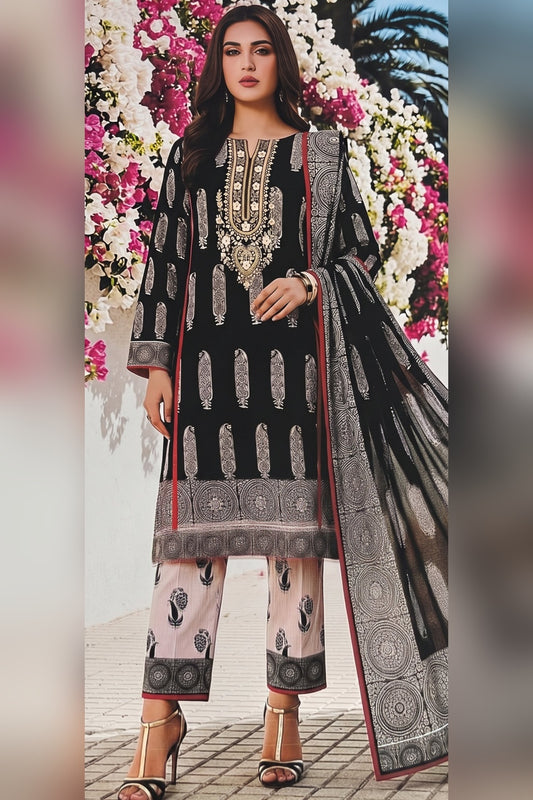Classic Charm Khaddar Digital Printed 3 Piece Suit (Unstitched)